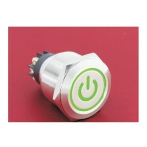 MR-GQ25-L-11ET 25 mm High-Current Metal Push Button - Ring and Power Symbol Illuminated, Screw Terminal Post
