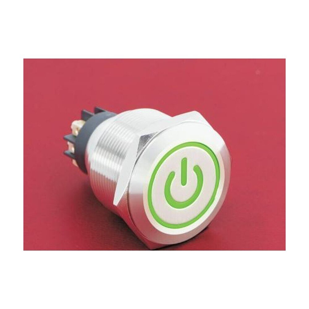 MR-GQ25-L-11ET 25 mm High-Current Metal Push Button - Ring and Power Symbol Illuminated, Screw Terminal Post