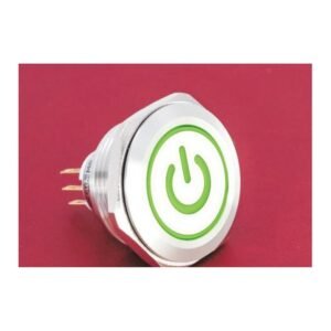 MR-GQ30-L-11ET-J 30 mm High-Current Metal Push Button - Ring and Power Symbol Illuminated, Terminal Lug
