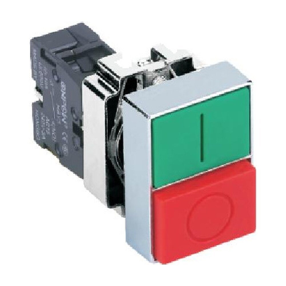 MR-HBY5J 22 mm Double-Head Push Button - Green I / Red O, Metal Bezel
