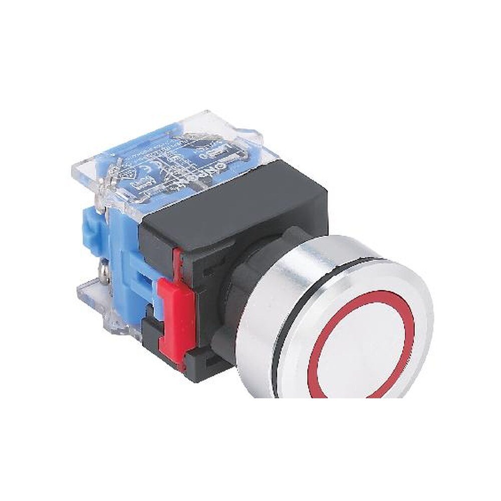 MR-LAS0-K30-EB-PB 30 mm Push Button - Flat Metal Head, Illuminated Coloured Ring