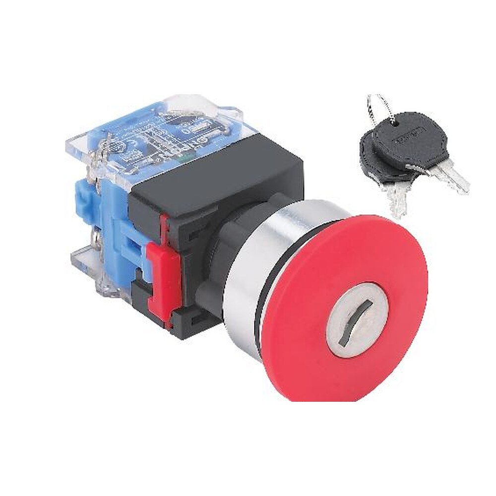 MR-LAS0-K30-YTS 30 mm Key-Release Emergency Stop Switch - Ø40 mm, Ultra-Thin