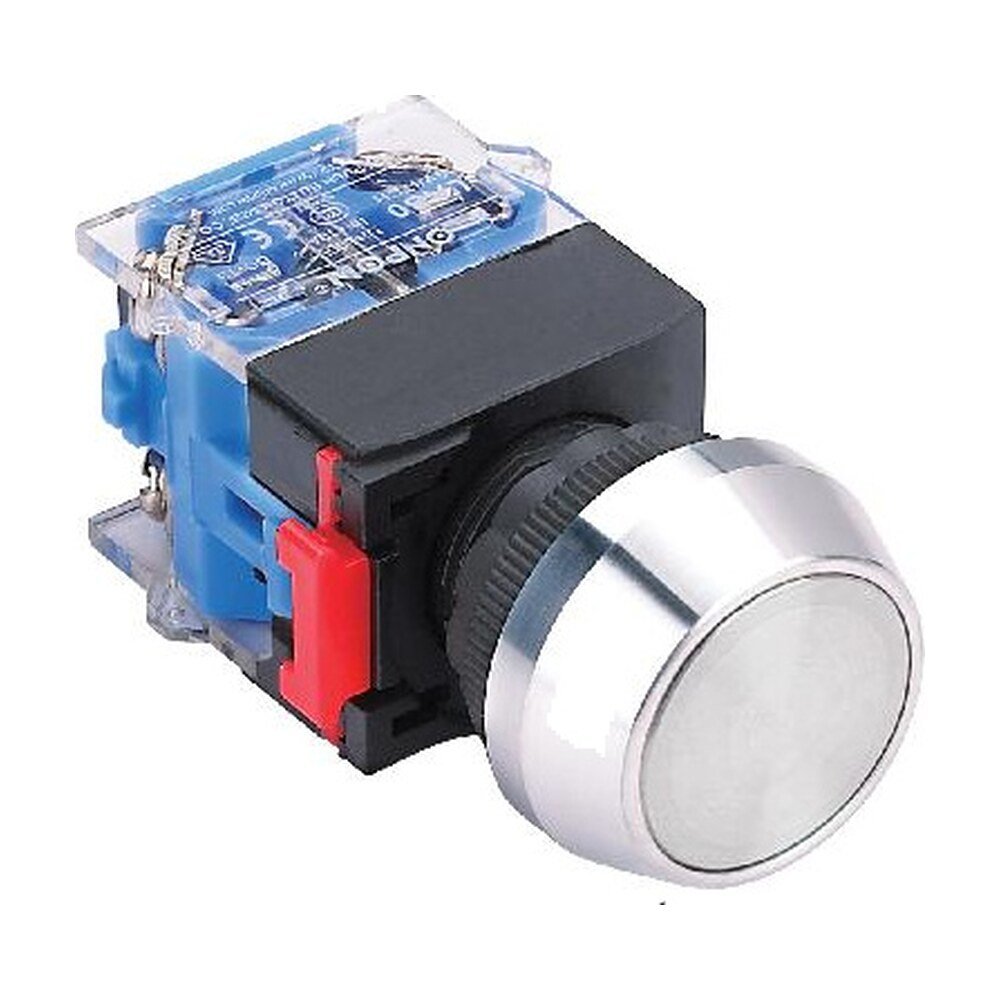 MR-LAS0-L-P 22 mm Push Button - Metal Flat Head, Aluminium Bezel