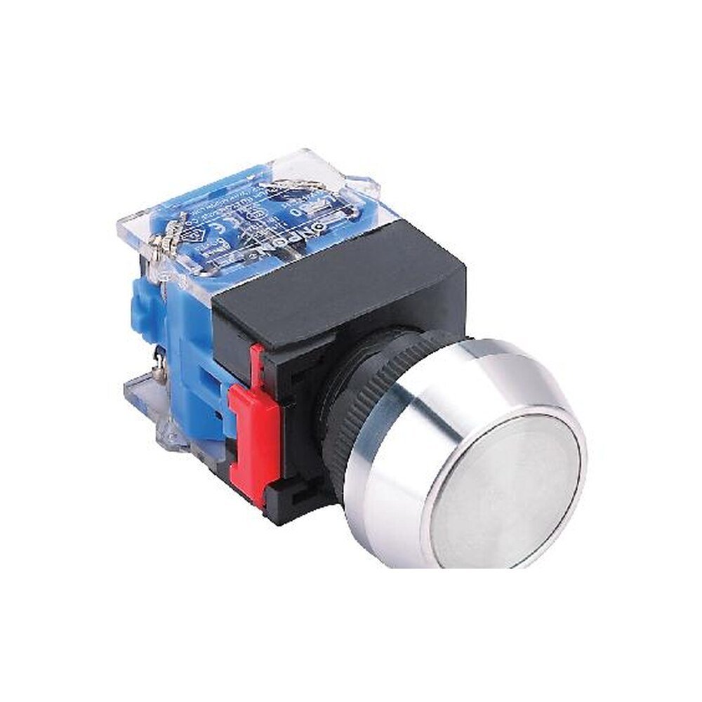 MR-LAS0-L-P 22 mm Push Button - Metal Flat Head, Aluminium Bezel
