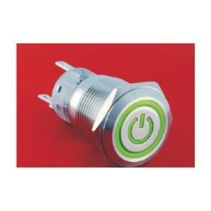 MR-LAS1-AGQ-ET 19 mm Snap-Action Metal Push Button - Power Symbol and Ring Illuminated