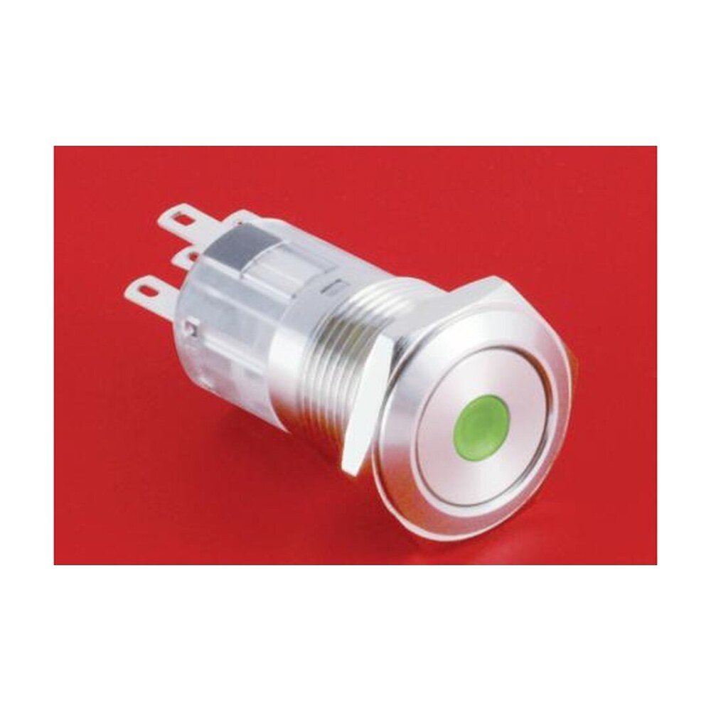MR-LAS1-AGQ16-D 16 mm Snap-Action Metal Push Button - Flat Round Head, Dot Illuminated