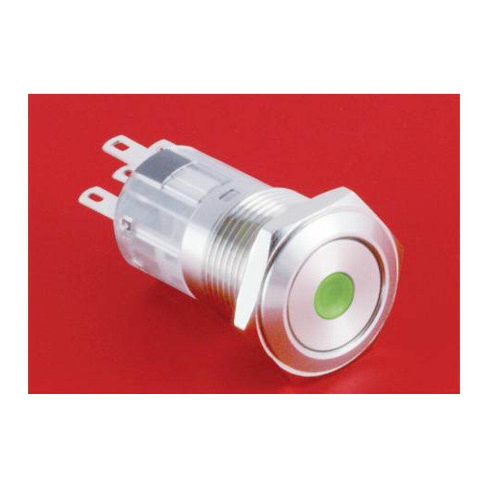 MR-LAS1-AGQ16-D 16 mm Snap-Action Metal Push Button - Flat Round Head, Dot Illuminated