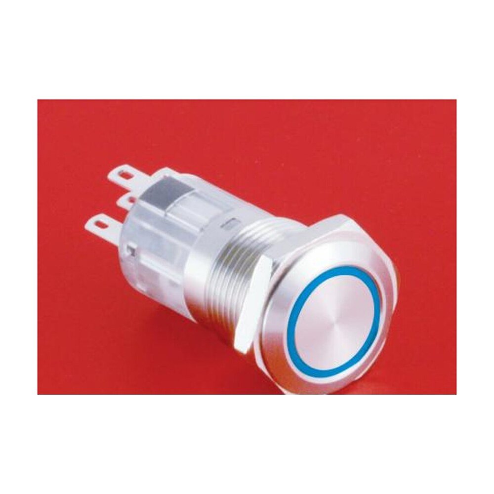 MR-LAS1-AGQ16-E 16 mm Snap-Action Metal Push Button - Flat Round Head, Ring Illuminated