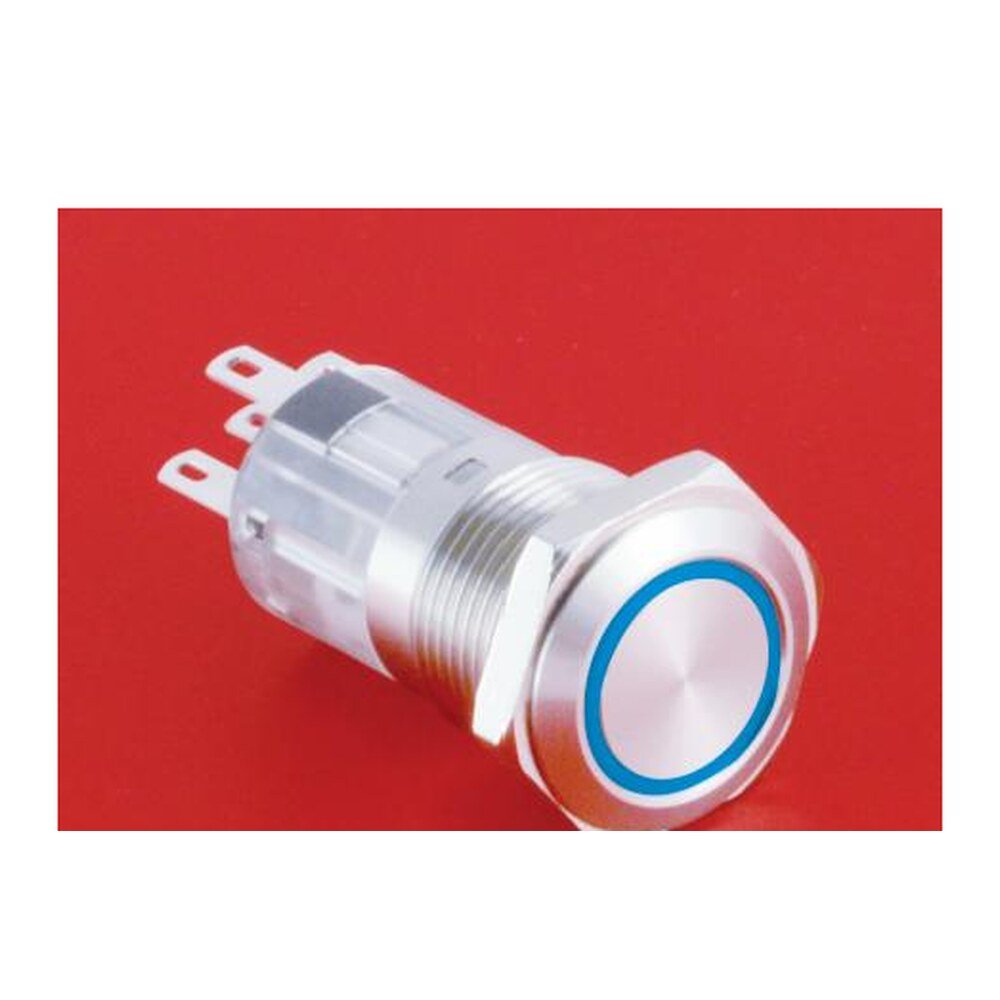 MR-LAS1-AGQ16-E 16 mm Snap-Action Metal Push Button - Flat Round Head, Ring Illuminated