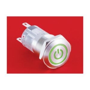 MR-LAS1-AGQ16-ET 16 mm Snap-Action Metal Push Button - Power Symbol and Ring Illuminated