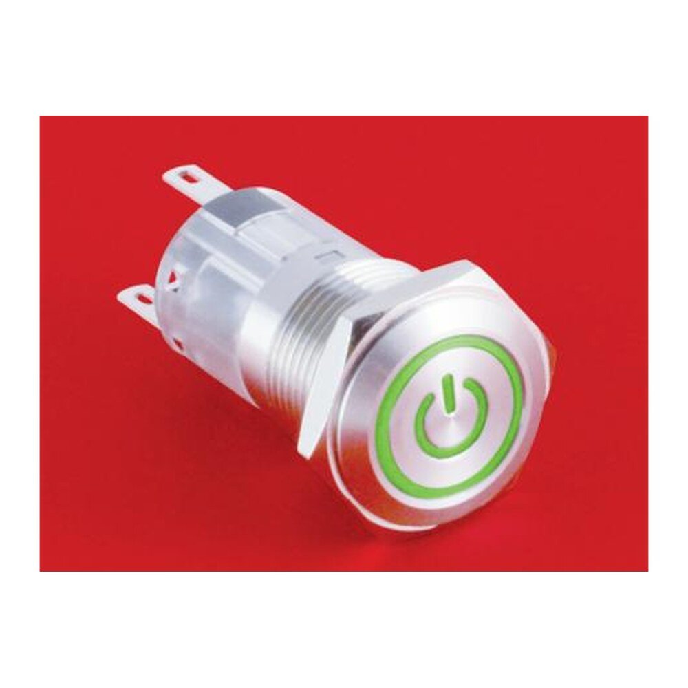MR-LAS1-AGQ16-ET 16 mm Snap-Action Metal Push Button - Power Symbol and Ring Illuminated