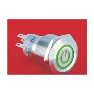 MR-LAS1-AGQ22-ET 22 mm Snap-Action Metal Push Button - Power Symbol and Ring Illuminated