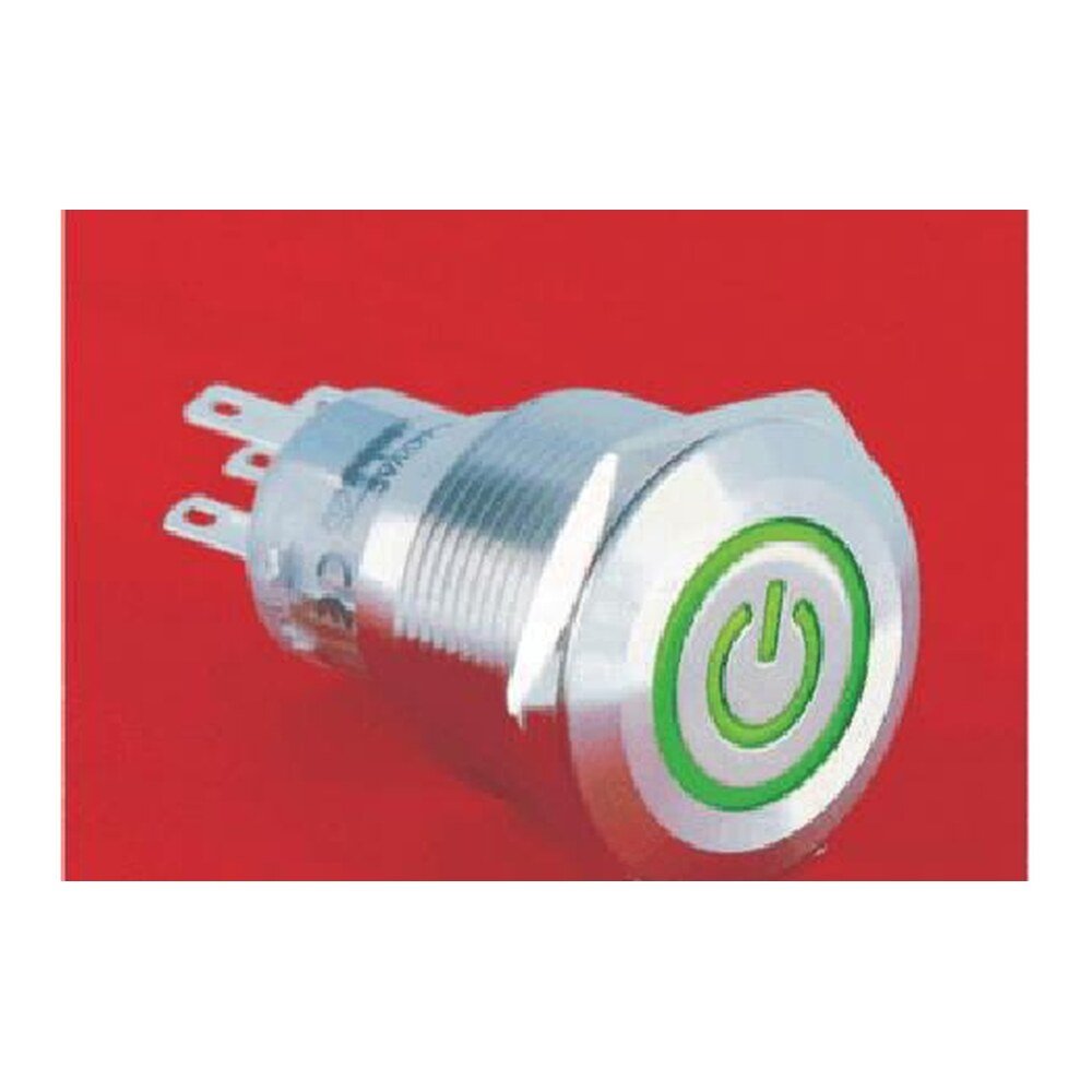 MR-LAS1-AGQ22-ET 22 mm Snap-Action Metal Push Button - Power Symbol and Ring Illuminated