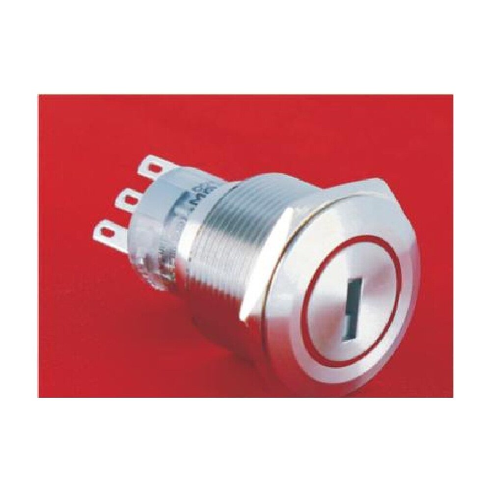 MR-LAS1-AGQ22-Y 22 mm Key Switch - 2 or 3 Position, Stainless Steel, Two Keys Supplied