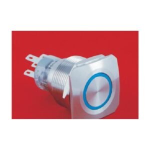MR-LAS1-AGQ22S-E 22 mm Snap-Action Metal Push Button - Square Bezel, Ring Illuminated