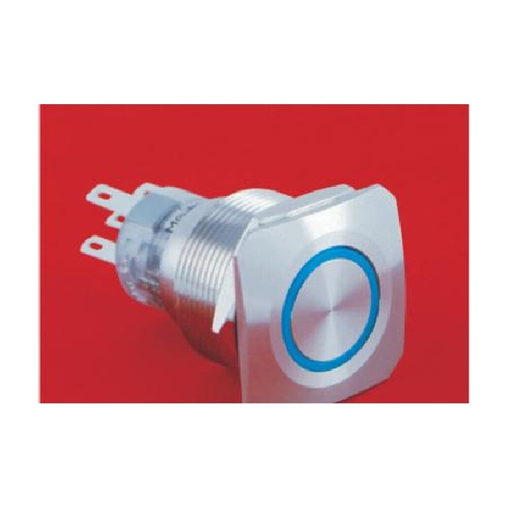 MR-LAS1-AGQ22S-E 22 mm Snap-Action Metal Push Button - Square Bezel, Ring Illuminated