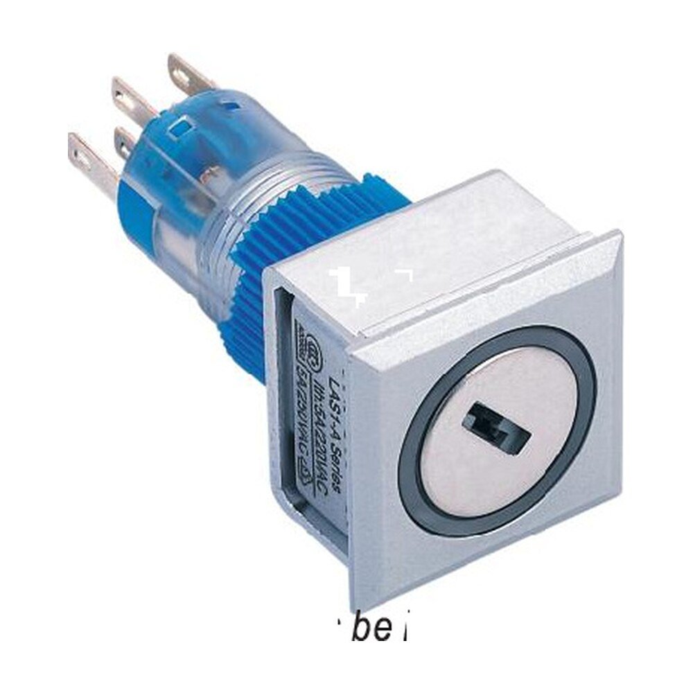 MR-LAS1-AWF-Y 22 mm Key-Lock Switch - Square Silver Frame, 2 or 3 Position, Can Be Illuminated