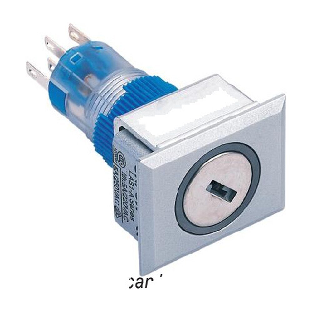 MR-LAS1-AWJ-Y 22 mm Key-Lock Switch - Rectangular Silver Frame, 2 or 3 Position, Can Be Illuminated