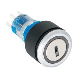 MR-LAS1-AWY-Y 22 mm Key-Lock Switch - Round Silver Frame, 2 or 3 Position, Can Be Illuminated
