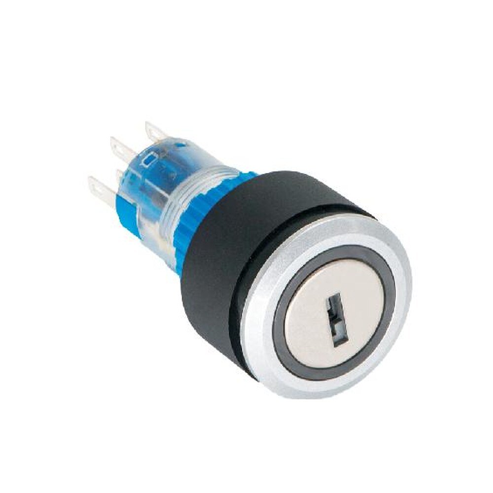 MR-LAS1-AWY-Y 22 mm Key-Lock Switch - Round Silver Frame, 2 or 3 Position, Can Be Illuminated