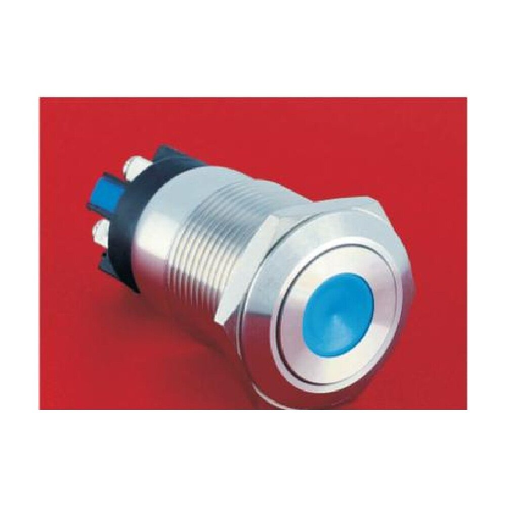 MR-LAS1GQ-11D-L 19 mm High-Current Metal Push Button - Flat Round Head, Dot Illuminated, Screw Terminals