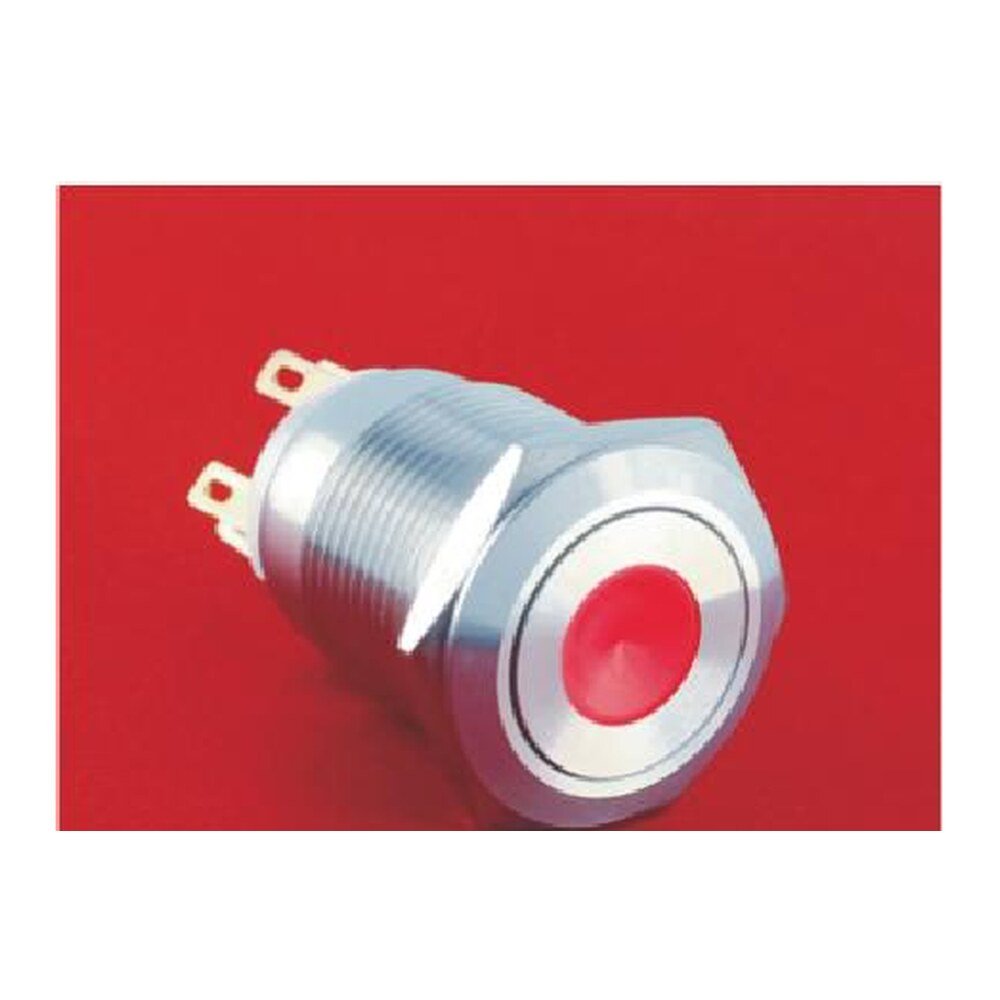 MR-LAS1GQ-11D 19 mm High-Current Metal Push Button - Flat Round Head, Dot Illuminated, 1NO1NC