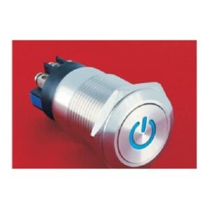 MR-LAS1GQ-11DT-L 19 mm High-Current Metal Push Button - Flat Round Head, Power Symbol Illuminated, Screw Terminals