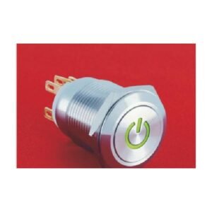 MR-LAS1GQ-11DT 19 mm High-Current Metal Push Button - Flat Round Head, Power Symbol Illuminated, 1NO1NC