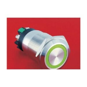 MR-LAS1GQ-11E-L 19 mm High-Current Metal Push Button - Flat Round Head, Ring Illuminated, Screw Terminals