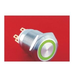 MR-LAS1GQ-11E 19 mm High-Current Metal Push Button - Flat Round Head, Ring Illuminated, 1NO1NC