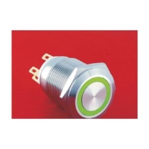 MR-LAS1GQ-11E 19 mm High-Current Metal Push Button - Flat Round Head, Ring Illuminated, 1NO1NC