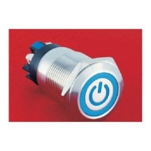 MR-LAS1GQ-11ET-L 19 mm High-Current Metal Push Button - Flat Round Head, Ring and Power Symbol Illuminated, Screw Terminals