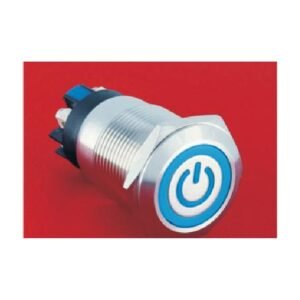 MR-LAS1GQ-11ET-L 19 mm High-Current Metal Push Button - Flat Round Head, Ring and Power Symbol Illuminated, Screw Terminals