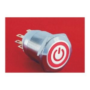 MR-LAS1GQ-11ET 19 mm High-Current Metal Push Button - Flat Round Head, Ring and Power Symbol Illuminated, 1NO1NC