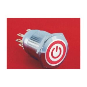 MR-LAS1GQ-11ET 19 mm High-Current Metal Push Button - Flat Round Head, Ring and Power Symbol Illuminated, 1NO1NC