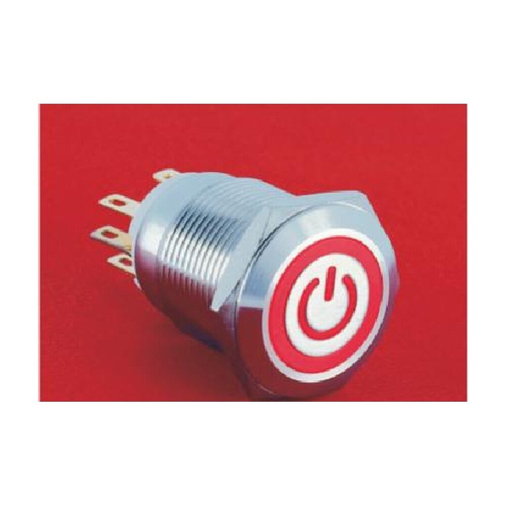 MR-LAS1GQ-11ET 19 mm High-Current Metal Push Button - Flat Round Head, Ring and Power Symbol Illuminated, 1NO1NC