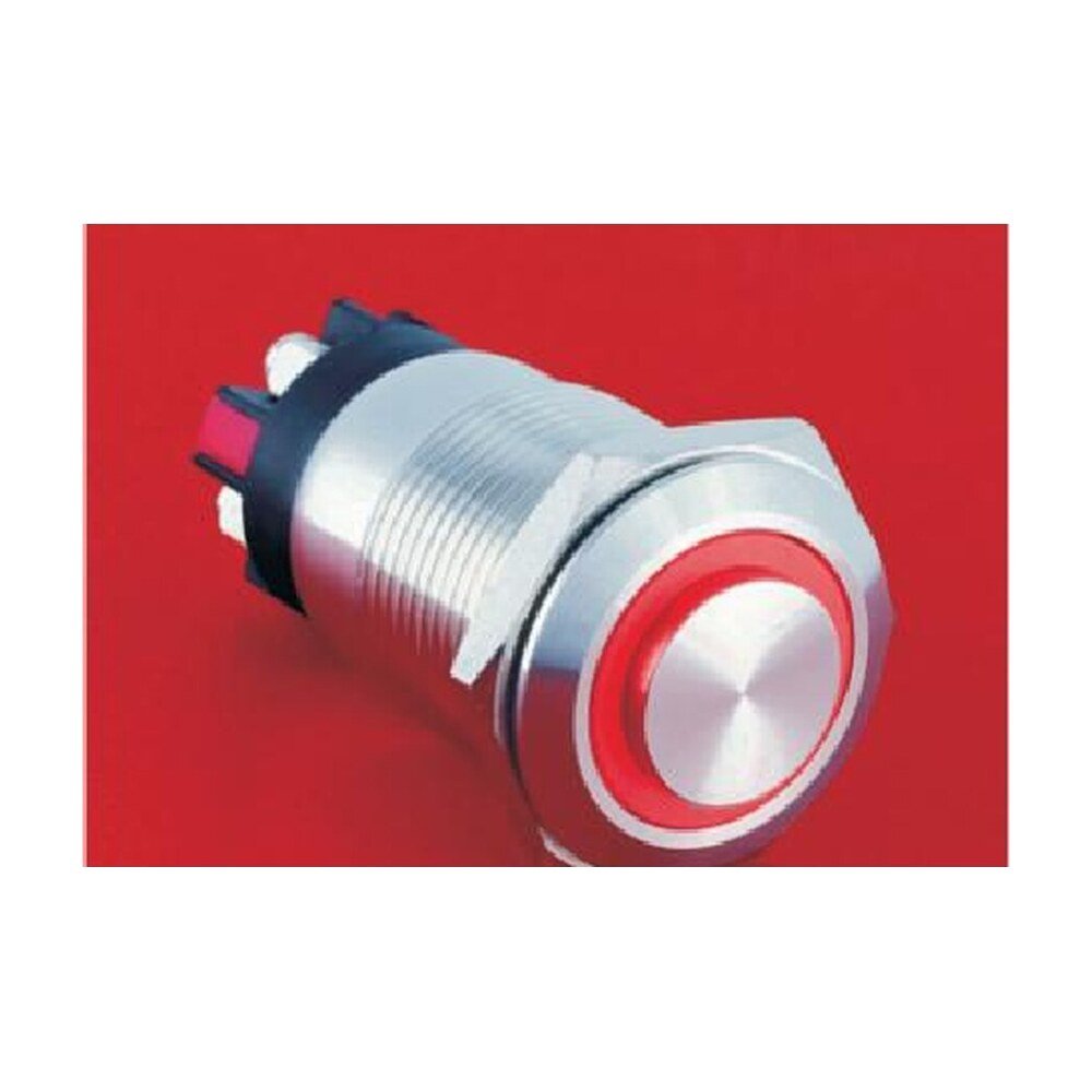 MR-LAS1GQH-11E-L 19 mm High-Current Metal Push Button - High Round Head, Ring Illuminated, Screw Terminals