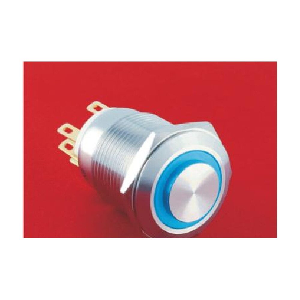 MR-LAS1GQH-11E 19 mm High-Current Metal Push Button - High Round Head, Ring Illuminated, 1NO1NC