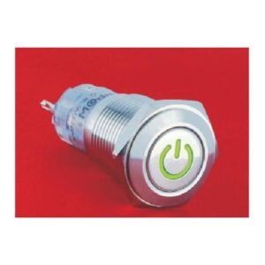 MR-LAS2GQF-DT 16 mm Snap-Action Metal Push Button - Flat Round Head, Power Symbol Illuminated