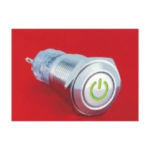 MR-LAS2GQF-DT 16 mm Snap-Action Metal Push Button - Flat Round Head, Power Symbol Illuminated