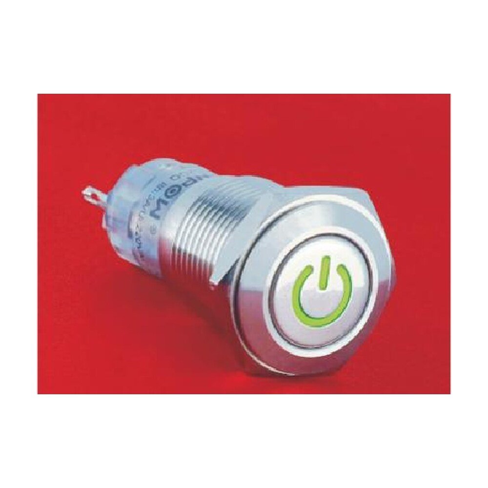 MR-LAS2GQF-DT 16 mm Snap-Action Metal Push Button - Flat Round Head, Power Symbol Illuminated