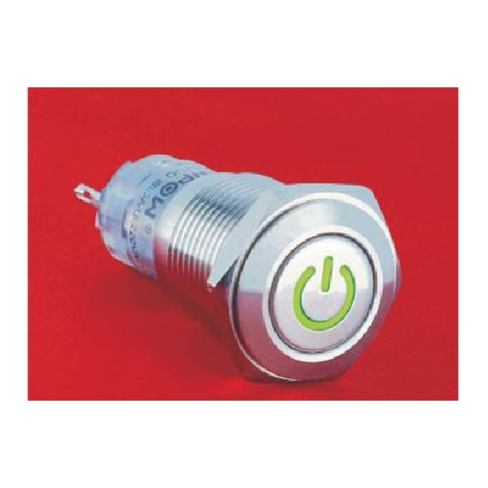 MR-LAS2GQF-DT 16 mm Snap-Action Metal Push Button - Flat Round Head, Power Symbol Illuminated