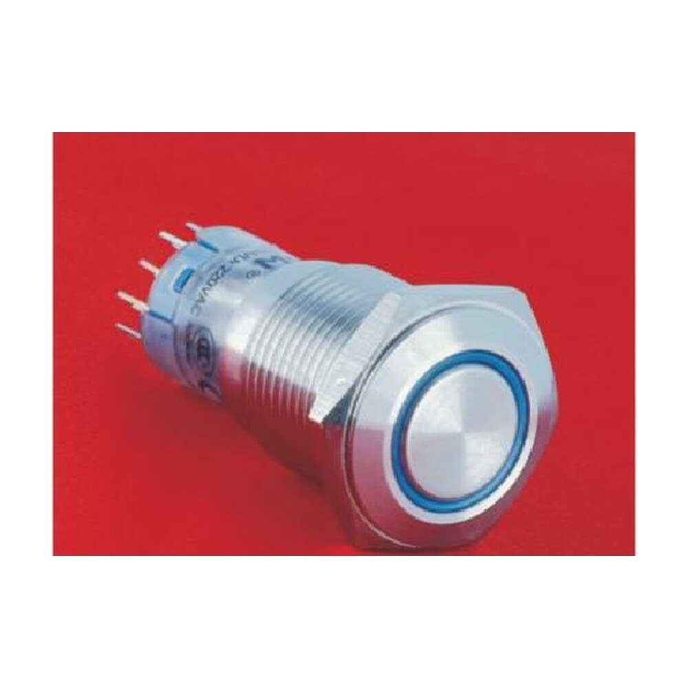 MR-LAS2GQF-E 16 mm Snap-Action Metal Push Button - Flat Round Head, Ring Illuminated