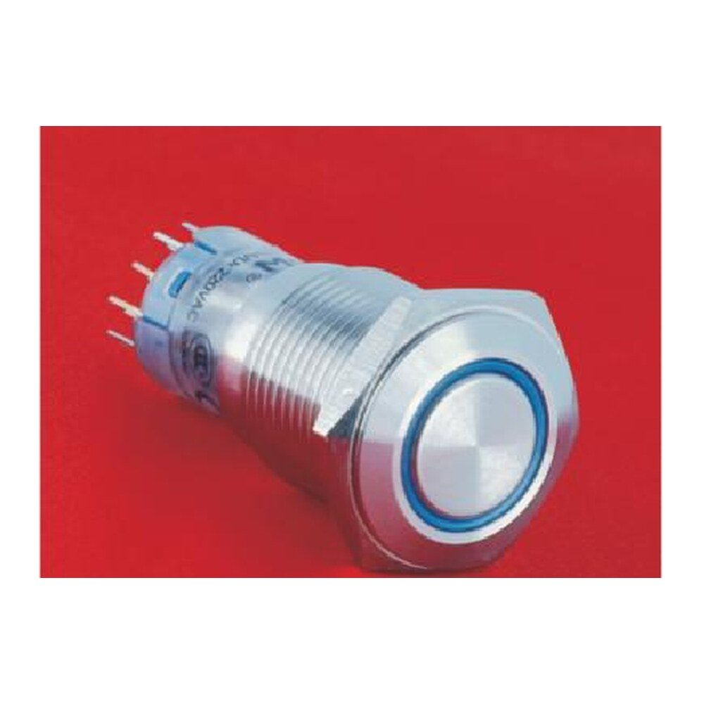 MR-LAS2GQF-E 16 mm Snap-Action Metal Push Button - Flat Round Head, Ring Illuminated