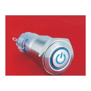 MR-LAS2GQF-ET 16 mm Snap-Action Metal Push Button - Flat Round Head, Power Symbol and Ring Illuminated