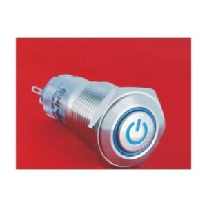 MR-LAS2GQF-ET 16 mm Snap-Action Metal Push Button - Flat Round Head, Power Symbol and Ring Illuminated