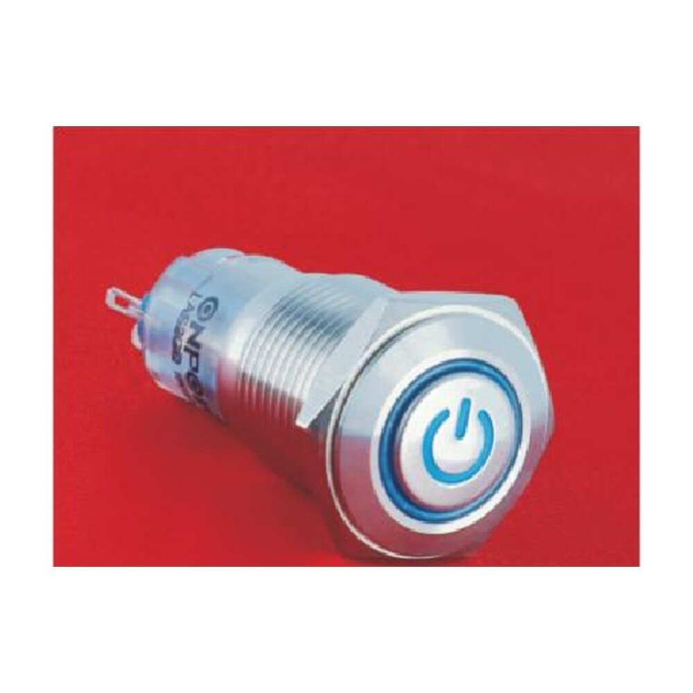 MR-LAS2GQF-ET 16 mm Snap-Action Metal Push Button - Flat Round Head, Power Symbol and Ring Illuminated