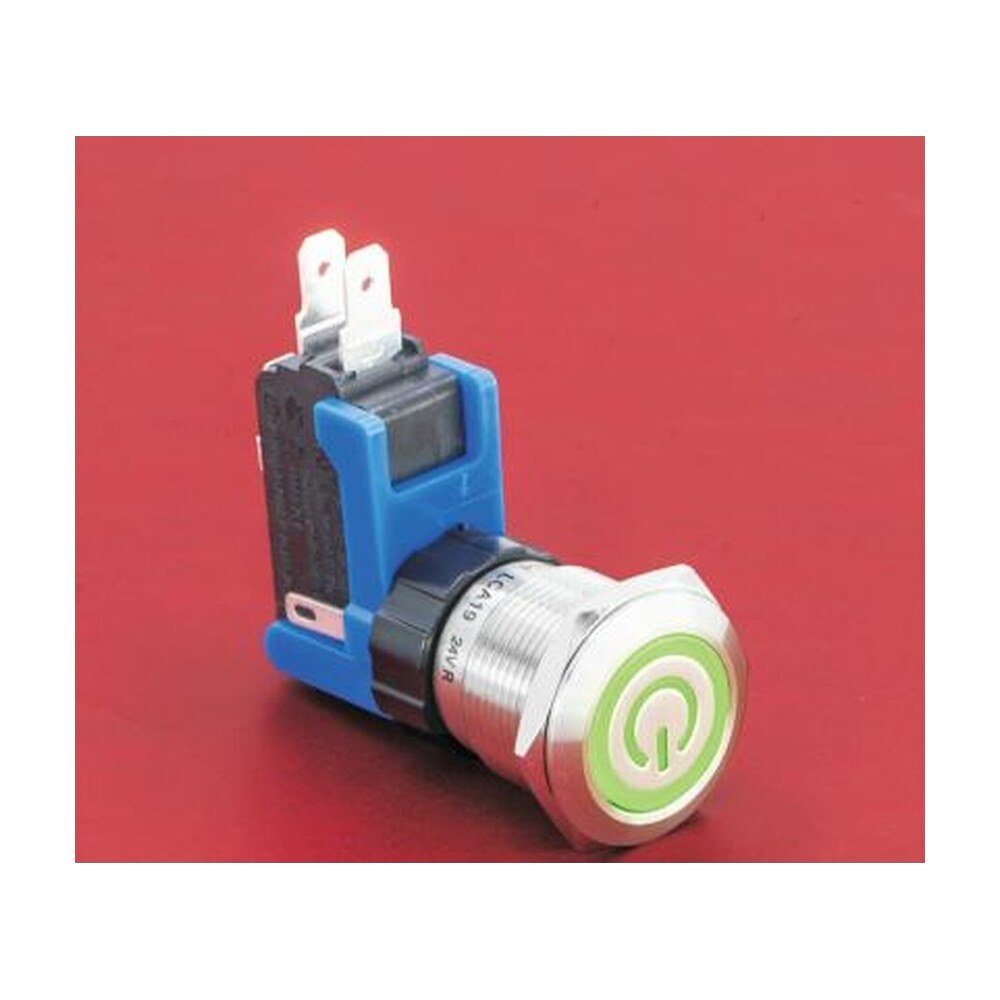 MR-LCA19-11ET 19 mm High-Current Anti-Vandal Push Button, Ring and Power Symbol Illumination, 1NO1NC 15 A