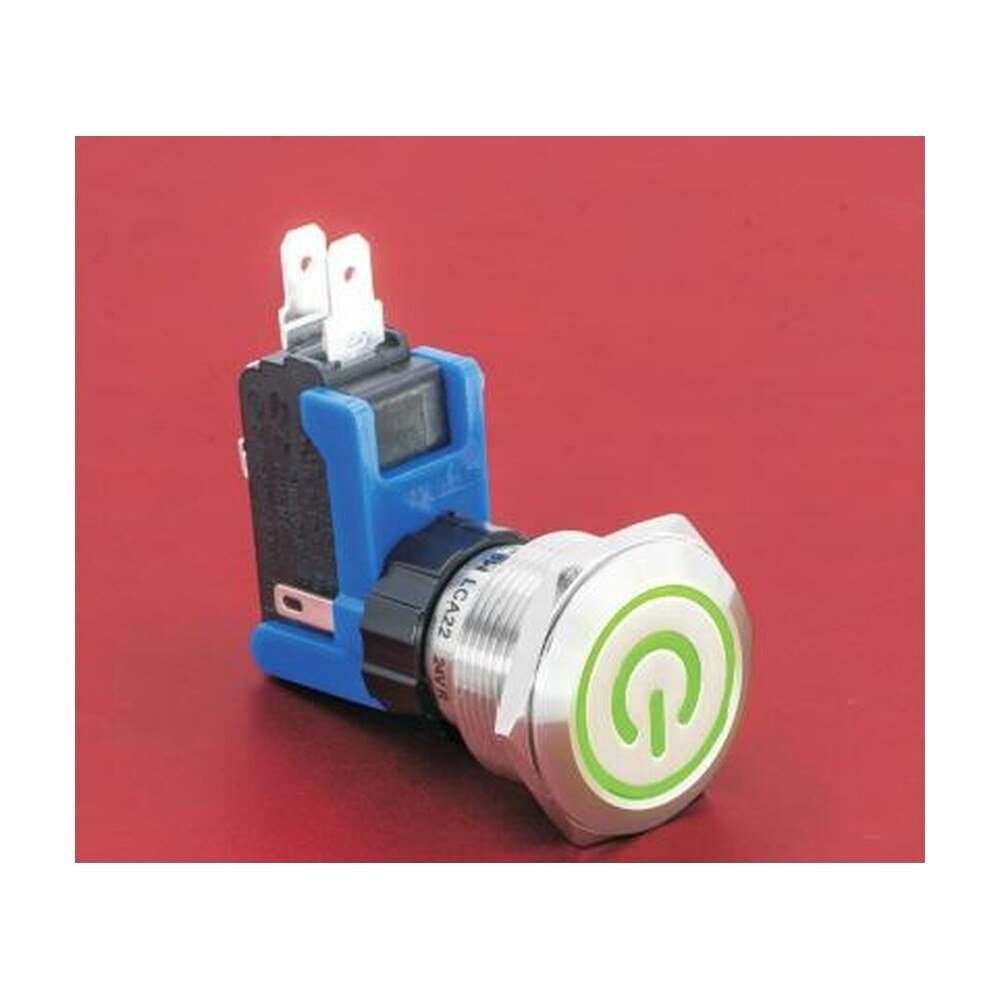 MR-LCA22-11ET 22 mm High-Current Anti-Vandal Push Button, Ring and Power Symbol Illumination, 1NO1NC 15 A