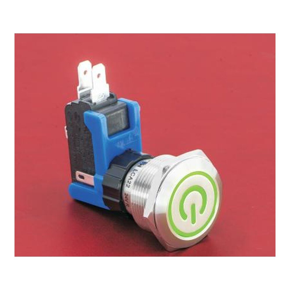 MR-LCA22-11ET 22 mm High-Current Anti-Vandal Push Button, Ring and Power Symbol Illumination, 1NO1NC 15 A